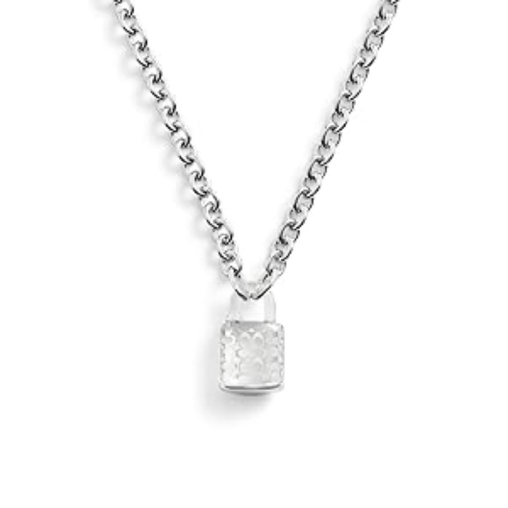 COACH Signature Lucite Padlock Pendant Necklace Silver Tone Clear C NWT - Picture 5 of 12